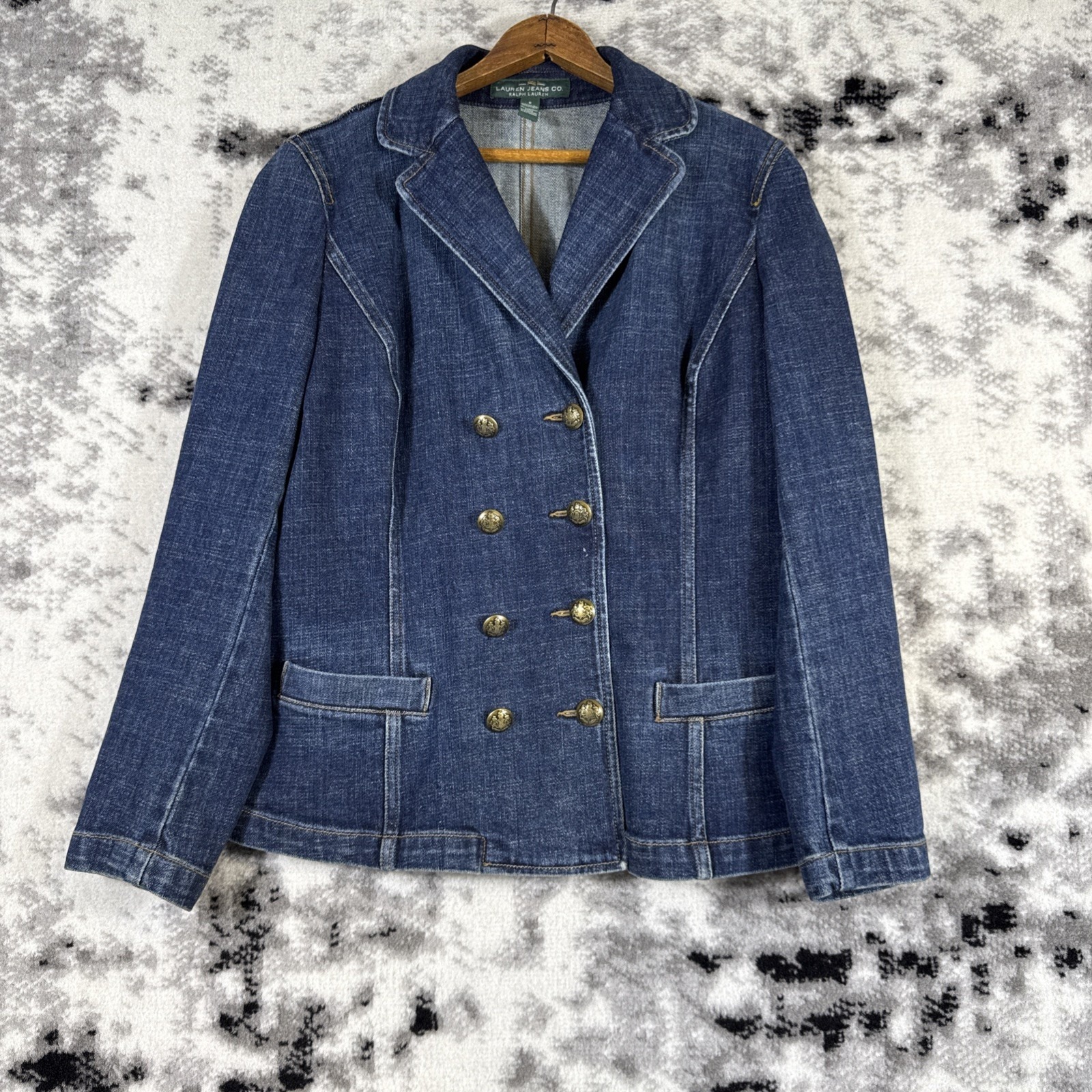 Lauren Ralph Lauren Jacket Womens Size 6 Denim Blue Double Breasted Crust Button